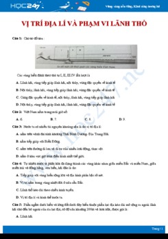 30 Câu hỏi trắc nghiệm nhận biết Vị trí địa lí và phạm vi lãnh thổ Việt Nam Địa lí 12