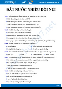 30 Bài tập trắc nghiệm nhận biết chủ đề Đất nước nhiều đồi núi Địa lí 12 có đáp án
