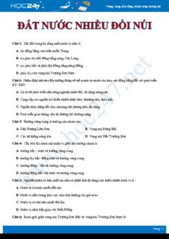 30 Bài tập trắc nghiệm chủ đề Đất nước nhiều đồi núi Địa lí 12 mức độ thông hiểu có đáp án