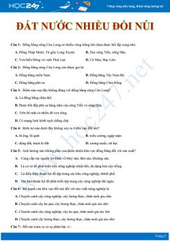 30 Câu hỏi trắc nghiệm vận dụng chủ đề Đất nước nhiều đồi núi Địa lí 12 có đáp án