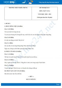 Bộ 3 đề thi Học kì 1 môn Ngữ văn 6 năm 2020 Trường THCS Nghĩa Trung