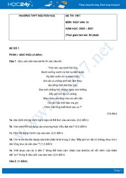 Bộ 3 đề thi HK1 môn Ngữ văn 10 trường THPT Nguyễn Huệ có đáp án