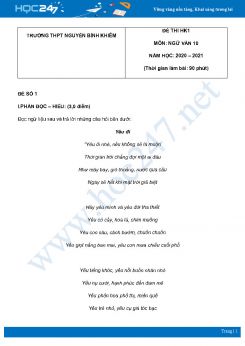 Bộ 3 đề thi HK1 môn Ngữ văn 10 năm 2020 trường THPT Nguyễn Bỉnh Khiêm có đáp án
