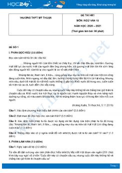 Bộ 2 đề thi HK1 môn Ngữ văn 10 năm 2020 Trường THPT Mỹ Thuận có đáp án