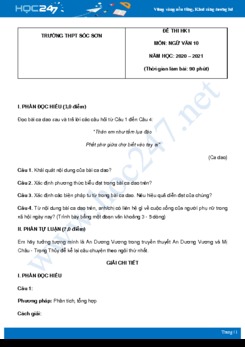 Đề thi HK1 môn Ngữ văn 10 năm 2020 Trường THPT Sóc Sơn có đáp án
