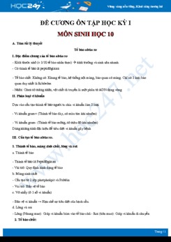 Đề cương ôn tập kiểm tra HK1 môn Sinh học 10 năm 2020