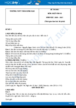 Bộ 3 đề thi HK1 môn Ngữ văn 10 năm 2020 Trường THPT Trần Hưng Đạo