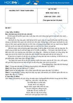 Bộ 3 đề thi HK1 môn Ngữ văn 10 năm 2020 Trường THPT Thanh Bình
