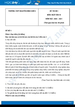 Bộ 2 đề thi HK1 môn Ngữ văn 10 năm 2020 Trường THPT Nguyễn Đình Chiểu có đáp án