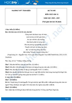 Đề thi HK1 môn Ngữ văn 10 năm 2020 Trường THPT Trấn Biên có đáp án