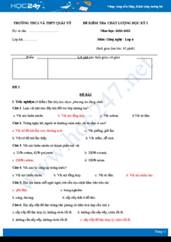 Bộ 2 đề thi HK1 môn Công nghệ 6 năm 2020 - Trường THCS và THPT Quài Tơ có đáp án