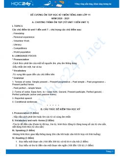 Đề cương ôn tập HK1 môn Tiếng Anh 11 năm học 2020-2021