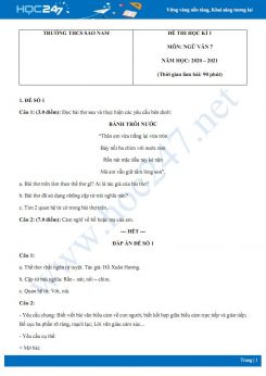 Bộ 3 đề thi Học kì 1 môn Ngữ văn 7 năm 2020 Trường THCS Sào Nam