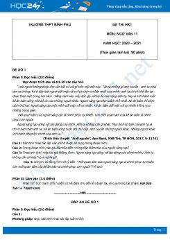 Bộ 2 đề thi HK1 môn Ngữ văn 11 năm 2020 Trường THPT Bình Phú có đáp án