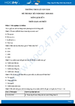 Đề thi HK1 môn Lịch sử 9 năm 2020 - Trường THCS Lê Văn Tám có đáp án