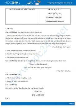 Bộ 3 đề thi Học kì 1 môn Ngữ văn 7 năm 2020 Trường THCS Nguyễn Văn Tiết