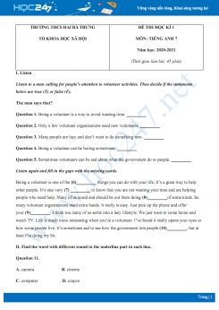Bộ 2 đề thi HK1 môn Tiếng Anh 7 năm 2020 có đáp án trường THCS Hai Bà Trưng
