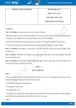 Bộ 3 đề thi Học kì 1 môn Ngữ văn 8 năm 2020 Trường THCS Kim Đồng