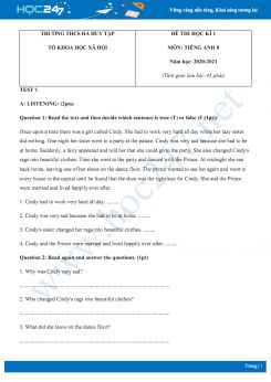Bộ 2 đề thi HK1 môn Tiếng Anh 8 năm 2020 có đáp án trường THCS Hà Huy Tập