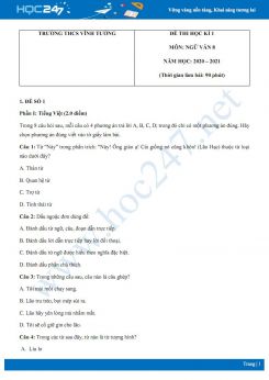 Bộ 3 đề thi Học kì 1 môn Ngữ văn 8 năm 2020 Trường THCS Vĩnh Tường