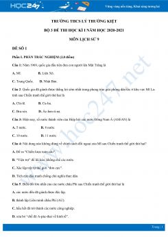 Bộ 3 đề thi HK1 môn Lịch sử 9 năm 2020 - Trường THCS Lý Thường Kiệt có đáp án