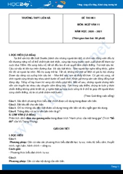 Đề thi HK1 môn Ngữ văn 11 năm 2020 Trường THPT Liên Hà có đáp án