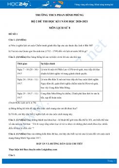 Bộ 2 đề thi HK1 môn Lịch sử 8 năm 2020 - Trường THCS Phan Đình Phùng có đáp án