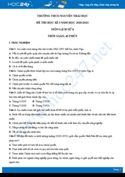 Đề thi HK1 môn Lịch sử 8 năm 2020 - Trường THCS Nguyễn Thái Học có đáp án