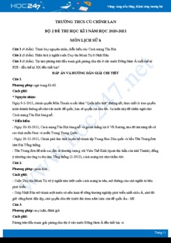 Bộ 2 đề thi HK1 môn Lịch sử 8 năm 2020 - Trường THCS Cù Chính Lan có đáp án