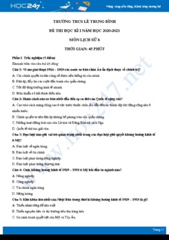 Đề thi HK1 môn Lịch sử 8 năm 2020 - Trường THCS Lê Trung Đình có đáp án
