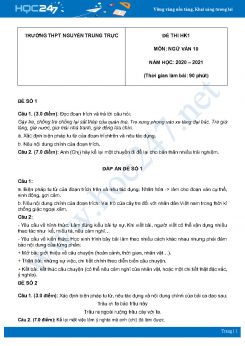 Bộ 3 đề thi HK1 môn Ngữ văn 10 năm 2020 Trường THPT Nguyễn Trung Trực có đáp án