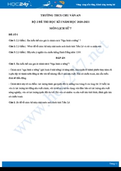 Bộ 2 đề thi HK1 môn Lịch sử 7 năm 2020 - Trường THCS Chu Văn An có đáp án