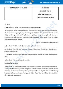 Bộ 2 đề thi HK1 môn Ngữ văn 10 năm 2020 Trường THPT  Lý Thái Tổ có đáp án