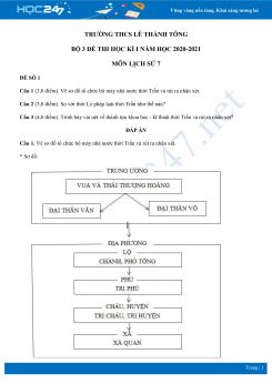 Bộ 3 đề thi HK1 môn Lịch sử 7 năm 2020 - Trường THCS Lê Thánh Tông có đáp án