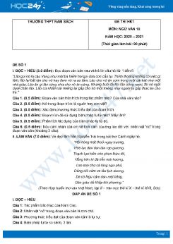 Bộ 2 đề thi HK1 môn Ngữ văn 10 năm 2020 Trường THPT Nam Sách có đáp án
