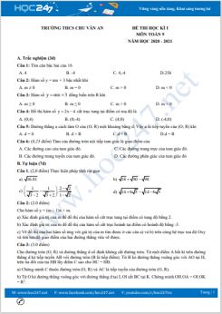 Đề thi HK1 môn Toán 9 năm 2020 có đáp án Trường THCS Chu Văn An
