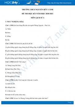 Đề thi HK1 môn Lịch sử 6 năm 2020 - Trường THCS Nguyễn Hữu Cảnh có đáp án