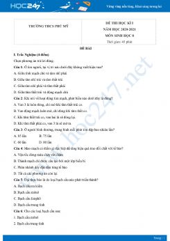 Đề thi HK1 môn Sinh học 8 năm 2020 Trường THCS Phú Mỹ có đáp án
