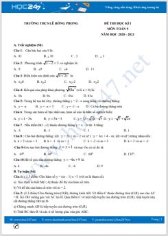 Đề thi HK1 môn Toán 9 năm 2020 có đáp án Trường THCS Lê Hồng Phong