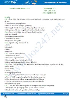 Bộ 3 đề thi HK1 môn Lịch sử 11 có đáp án năm 2020 Trường THPT Trung Giáp