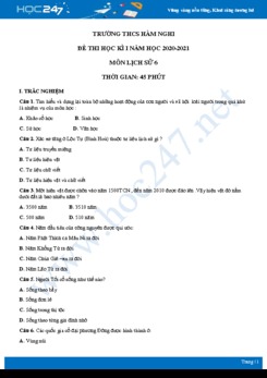 Đề thi HK1 môn Lịch sử 6 năm 2020 - Trường THCS Hàm Nghi có đáp án