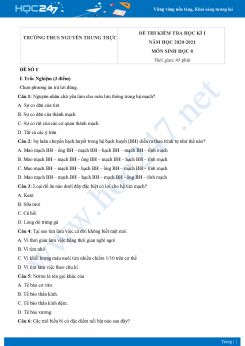 Bộ đề thi HK1 môn Sinh học 8 năm 2020 Trường THCS Nguyễn Trung Trực có đáp án