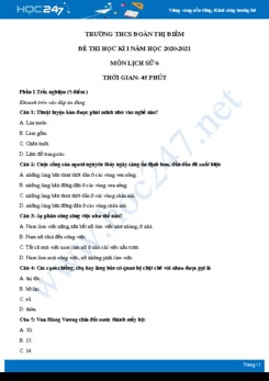 Đề thi HK1 môn Lịch sử 6 năm 2020 - Trường THCS Đoàn Thị Điểm có đáp án
