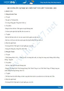 Đề cương ôn tập HK1 môn Ngữ văn 7 năm học 2020-2021