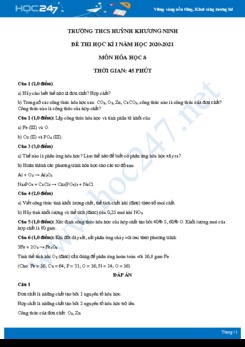 Đề thi HK1 môn Hóa 8 năm 2020 trường THCS Huỳnh Khương Ninh có đáp án