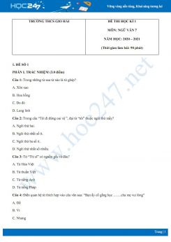 Bộ 2 đề thi Học kì 1 môn Ngữ văn 7 năm 2020 Trường THCS Gio Hải