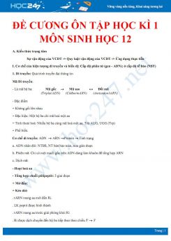 Đề cương ôn tập kiểm tra HK1 môn Sinh học 12 năm 2020
