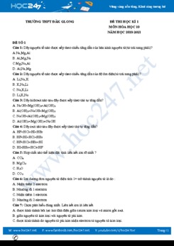 Bộ 3 đề thi HK1 môn Hóa học 10 năm 2020 có đáp án Trường THPT Đăk Glong