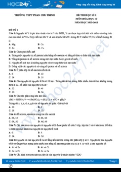 Bộ đề thi HK1 môn Hóa học 10 năm 2020 có đáp án Trường THPT Phan Chu Trinh