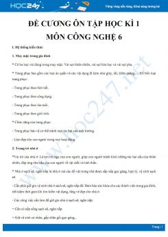 Đề cương ôn tập kiểm tra HK1 môn Công nghệ 6 năm 2020